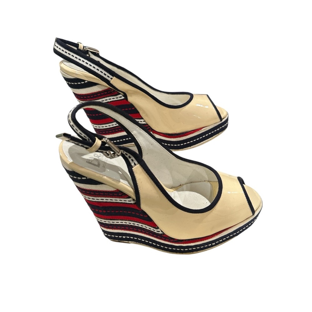Dolce Gabbana Stylish Cream and Red Wedge Sandals